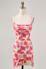 Load image into Gallery viewer, Red Floral Short Ruched Tight Homecoming Dress with Ruffles