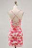 Load image into Gallery viewer, Red Floral Short Ruched Tight Homecoming Dress with Ruffles