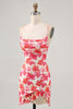 Load image into Gallery viewer, Red Floral Short Ruched Tight Homecoming Dress with Ruffles