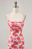 Load image into Gallery viewer, Red Floral Short Ruched Tight Homecoming Dress with Ruffles