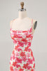 Load image into Gallery viewer, Red Floral Short Ruched Tight Homecoming Dress with Ruffles