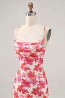 Load image into Gallery viewer, Red Floral Short Ruched Tight Homecoming Dress with Ruffles