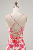 Load image into Gallery viewer, Red Floral Short Ruched Tight Homecoming Dress with Ruffles