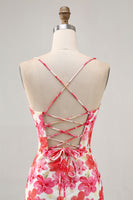 Load image into Gallery viewer, Red Floral Short Ruched Tight Homecoming Dress with Ruffles