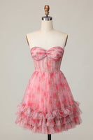 Load image into Gallery viewer, Red Floral Sweetheart Short Corset Homecoming Dress with Ruffles