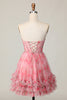 Load image into Gallery viewer, Red Floral Sweetheart Short Corset Homecoming Dress with Ruffles