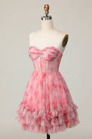 Load image into Gallery viewer, Red Floral Sweetheart Short Corset Homecoming Dress with Ruffles