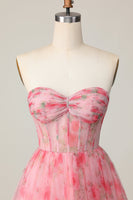 Load image into Gallery viewer, Red Floral Sweetheart Short Corset Homecoming Dress with Ruffles