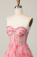 Load image into Gallery viewer, Red Floral Sweetheart Short Corset Homecoming Dress with Ruffles