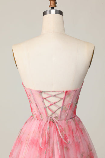 Red Floral Sweetheart Short Corset Homecoming Dress with Ruffles