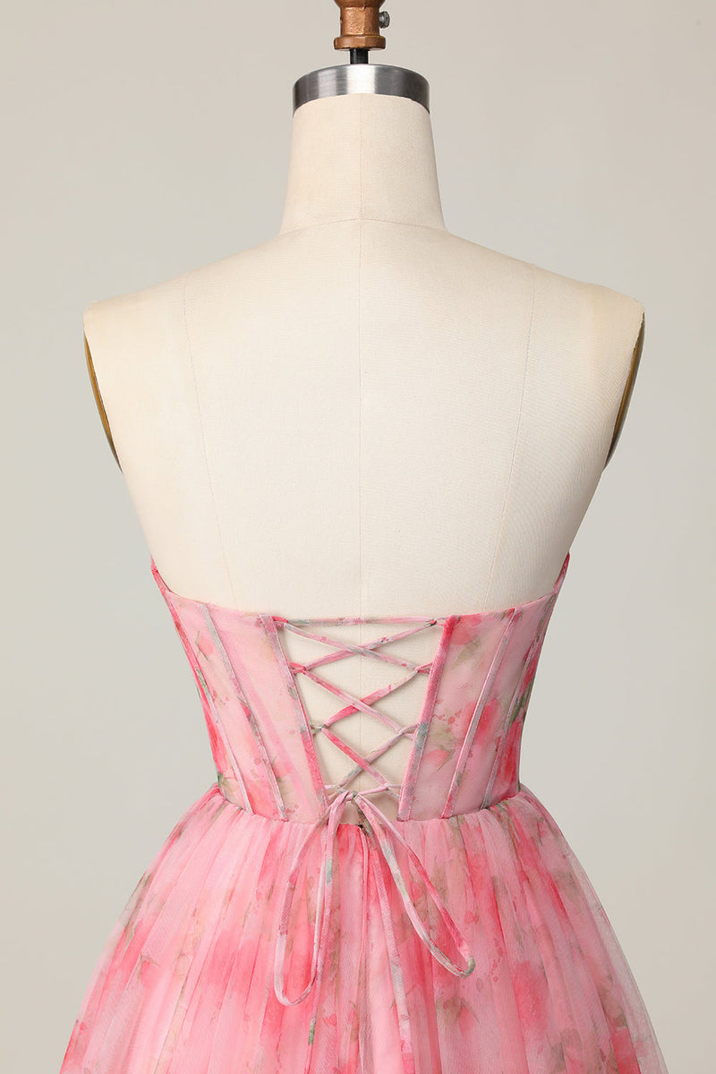 Load image into Gallery viewer, Red Floral Sweetheart Short Corset Homecoming Dress with Ruffles