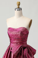 Load image into Gallery viewer, Dark Purple Strapless A Line Metallic Short Homecoming Dress with Bow