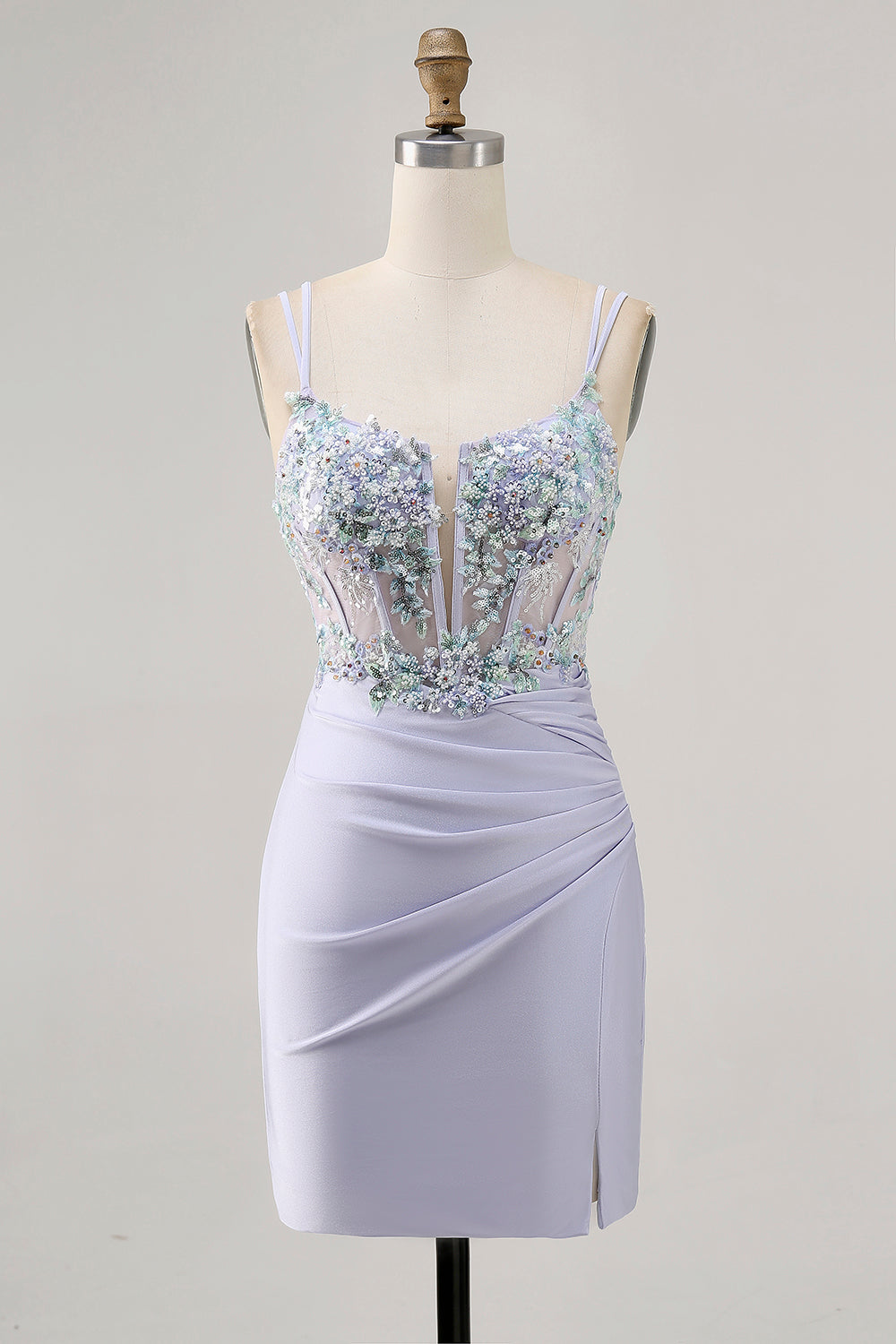 Lavender Floral Short Corset Satin Homecoming Dress with Lace