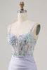Load image into Gallery viewer, Lavender Floral Short Corset Satin Homecoming Dress with Lace