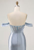 Load image into Gallery viewer, Sparkly Dusty Blue Short Satin Corset Tight Homecoming Dress with Beading