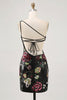 Load image into Gallery viewer, Sparkly One Shoulder Black Sequin Floral Short Homecoming Dress with Fringes
