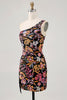 Load image into Gallery viewer, Sparkly Black Sequin Floral Embroidery Short Homecoming Dress