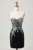Load image into Gallery viewer, Sparkly Black Silver Sweetheart Tight Sequins Short Homecoming Dress