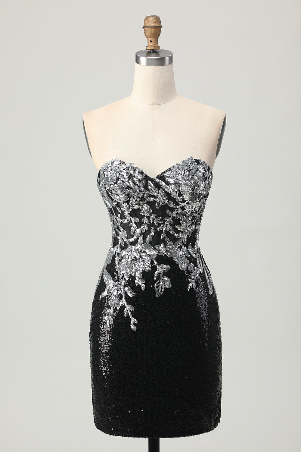 Sparkly Black Silver Sweetheart Tight Sequins Short Homecoming Dress