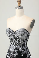 Load image into Gallery viewer, Sparkly Black Silver Sweetheart Tight Sequins Short Homecoming Dress