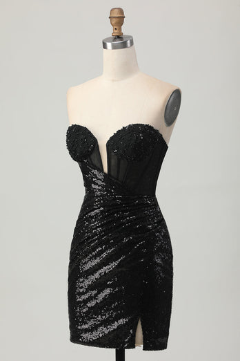Sparkly Black Sweetheart Tight Short Homecoming Dress with Sequins