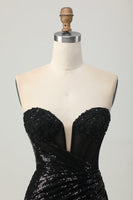 Load image into Gallery viewer, Sparkly Black Sweetheart Tight Short Homecoming Dress with Sequins