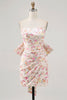 Load image into Gallery viewer, Strapless Pink Floral Ruched Bow Short Homecoming Dress