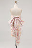 Load image into Gallery viewer, Strapless Pink Floral Ruched Bow Short Homecoming Dress