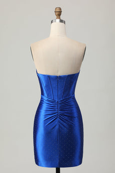 Sparkly Royal Blue Tight Corset Short Homecoming Dress with Beading
