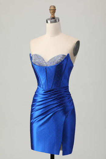 Sparkly Royal Blue Tight Corset Short Homecoming Dress with Beading