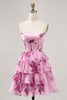 Load image into Gallery viewer, Sweetheart Pink Floral Corset Short Homecoming Dress with Ruffles