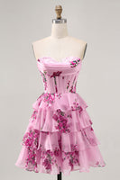 Load image into Gallery viewer, Sweetheart Pink Floral Corset Short Homecoming Dress with Ruffles