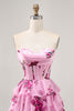 Load image into Gallery viewer, Sweetheart Pink Floral Corset Short Homecoming Dress with Ruffles