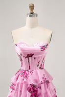 Load image into Gallery viewer, Sweetheart Pink Floral Corset Short Homecoming Dress with Ruffles