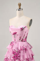 Load image into Gallery viewer, Sweetheart Pink Floral Corset Short Homecoming Dress with Ruffles