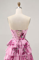 Load image into Gallery viewer, Sweetheart Pink Floral Corset Short Homecoming Dress with Ruffles