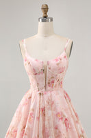 Load image into Gallery viewer, Blush Floral A Line Corset Short Chiffon Homecoming Dress