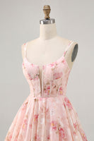Load image into Gallery viewer, Blush Floral A Line Corset Short Chiffon Homecoming Dress