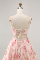 Load image into Gallery viewer, Blush Floral A Line Corset Short Chiffon Homecoming Dress