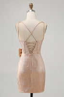 Load image into Gallery viewer, Champagne Jacquard Tight Corset Short Homecoming Dress with Bow