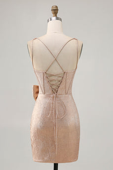 Champagne Jacquard Tight Corset Short Homecoming Dress with Bow