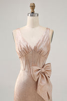 Load image into Gallery viewer, Champagne Jacquard Tight Corset Short Homecoming Dress with Bow
