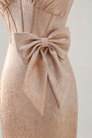 Load image into Gallery viewer, Champagne Jacquard Tight Corset Short Homecoming Dress with Bow