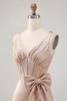 Load image into Gallery viewer, Champagne Jacquard Tight Corset Short Homecoming Dress with Bow