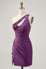 Load image into Gallery viewer, Sparkly Dark Purple Floral One Shoulder Short Tight Homecoming Dress