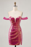 Load image into Gallery viewer, Sparkly Fuchsia Tight Sequin Ruched Short Corset Homecoming Dress