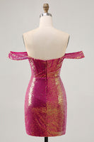 Load image into Gallery viewer, Sparkly Fuchsia Tight Sequin Ruched Short Corset Homecoming Dress