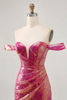 Load image into Gallery viewer, Sparkly Fuchsia Tight Sequin Ruched Short Corset Homecoming Dress