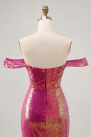 Load image into Gallery viewer, Sparkly Fuchsia Tight Sequin Ruched Short Corset Homecoming Dress