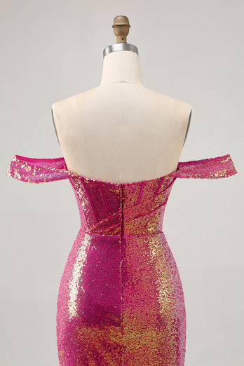 Sparkly Fuchsia Tight Sequin Ruched Short Corset Homecoming Dress